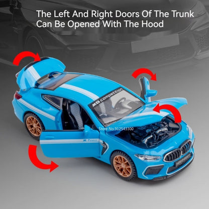 1:32 Scale M8 Competition Police Car Model Toy Alloy Diecast Shock Absorption Miniature Vehicles Models for Kids Presents