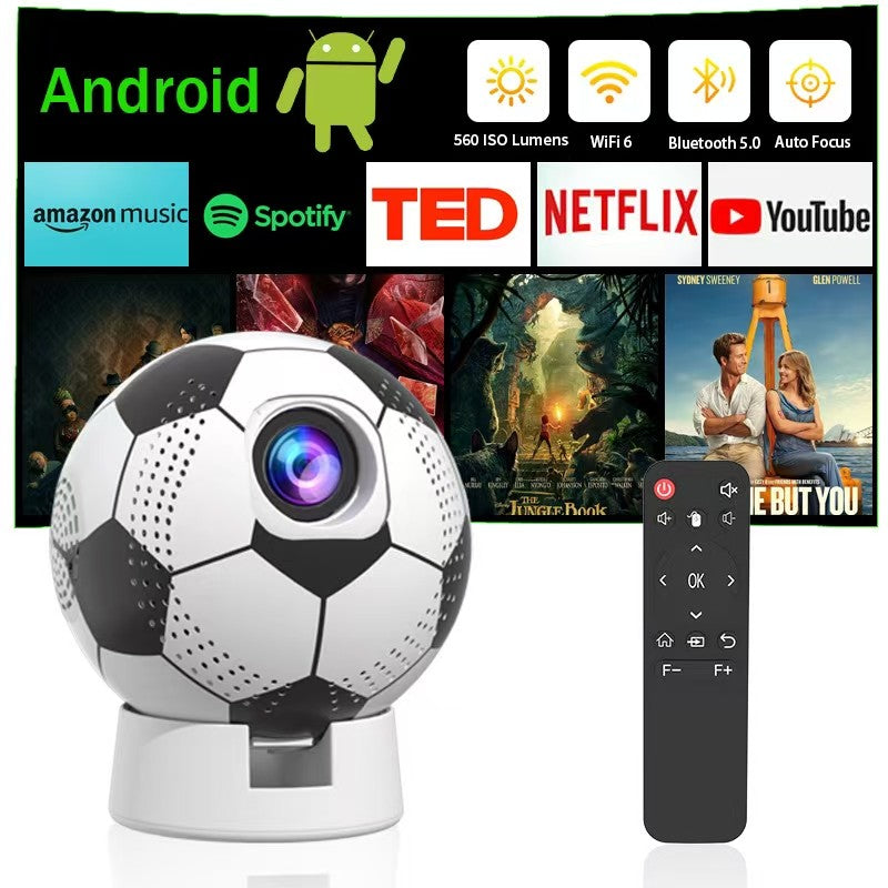MSAI Soccer Q8 Projector 4K 720P Android 12 Auto Focus Dual-Band WiFi Multi-Language Projector for Camping Bedroom Outdoor Movie