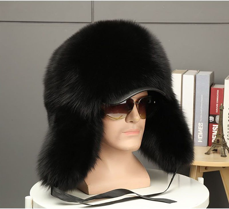 Real Fur 100% Fox Skin Russian Businessmen Pilot Bombers Full Mao Men's hat Ushanka Winter Ear Guard Hat Raccoon Fur Beanie hat