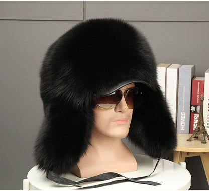 Real Fur 100% Fox Skin Russian Businessmen Pilot Bombers Full Mao Men's hat Ushanka Winter Ear Guard Hat Raccoon Fur Beanie hat