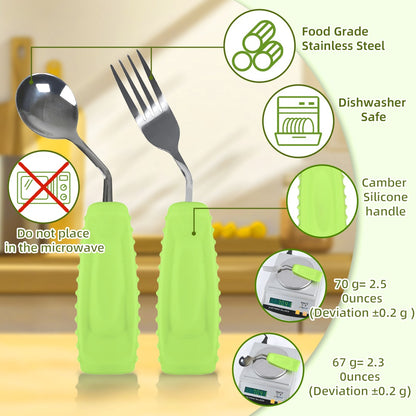 Ehucon Conjunto de Colher e Garfo Antiderrapante com Ângulo e Boca Pequena, Alças de Fácil Manuseio para Parkinson, Idosos, Tremores nas Mãos, Demência
