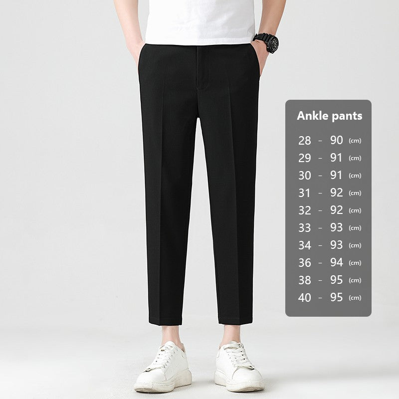 High Quality Lyocell Blend Summer Ankle Length Pants Men Business Elastic Waist Formal Suit Korean Social Work Trousers Male 40