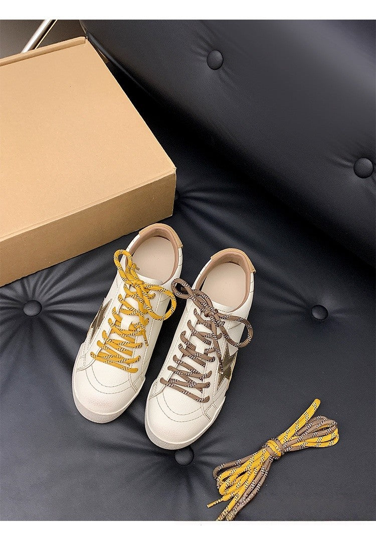6cm de Elevação Interna Cadarços de Pato Mandarim Estrela Sapatos Sujos Femininos Vintage Sola Grossa Versátil Tênis Casual