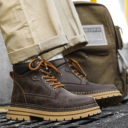 Leather Ankle Boots Stylish Walking Shoes Outdoor Men Casual Footwear Winter Plush Snow Boots New Trendl Mens High Top Shoes