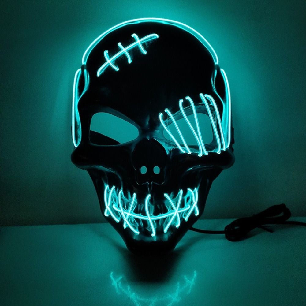 Gothic Halloween Skull Glowing Mask PP Cold Light Full Face Mask Headwear Eye Mask Costume Props Show