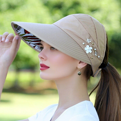 M-2Sun Hat Summer Shade hHt For Women Foldable Sun Protection Beach Large Brimmed Hat UV Protection Cycling Empty Top