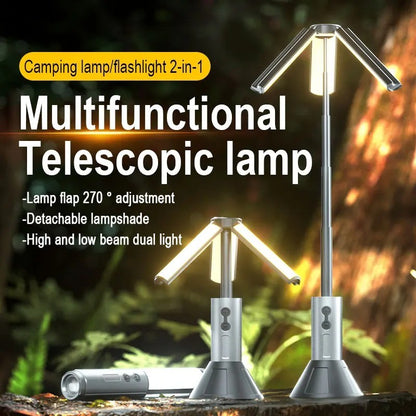 Light 2 in 1 Rechargeable Telescopic Camping Lantern Multi-functional Camping  Flashlight with Hook Outdoor Emergency Work Light