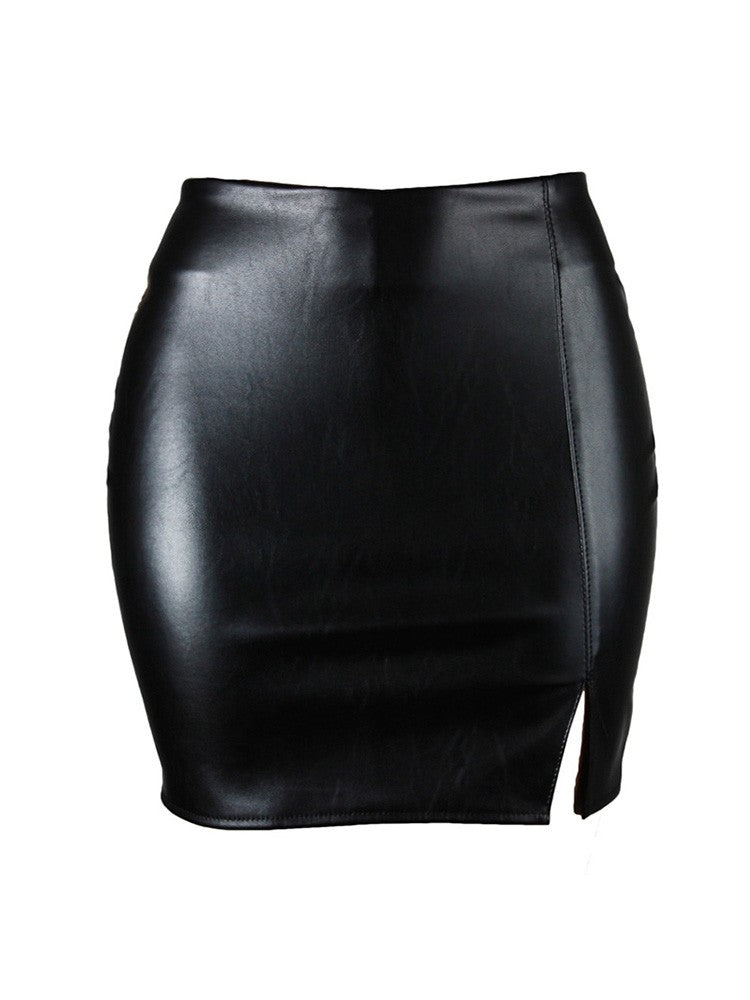 2025 Women Leather Night Clubwear Skirts Summer Pure Color PU-leather Zipper Sexy Hip Leather Mini Skirts