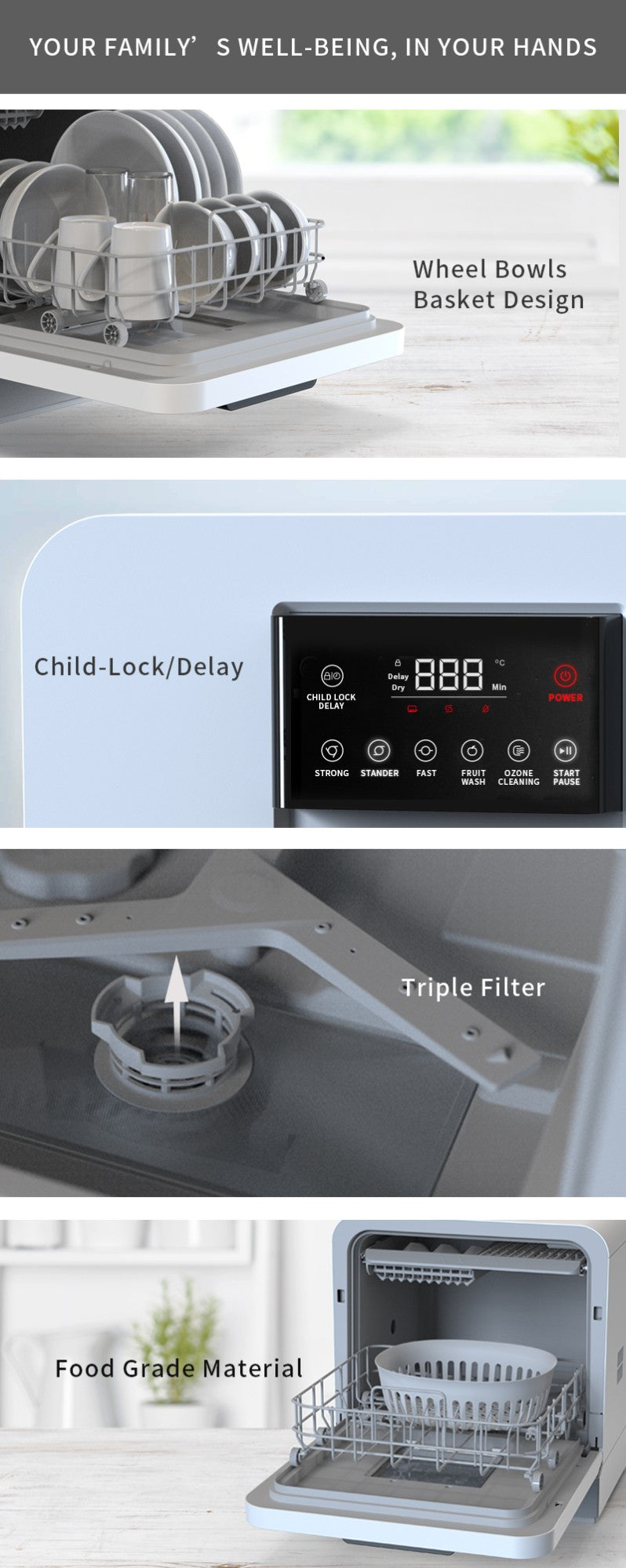 8 Sets Compact Built-in Stainless Steel Electric Dishwasher Customized Integrated  Dishwashing Machine Black Household Hotel