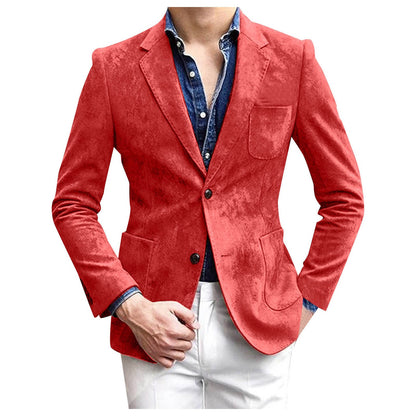 Casual Blazer One Button Business Suit Jacket Mens Fashion Velvet Long Sleeve Pockets Lapel Suit Jacket Blazers Para Hombre