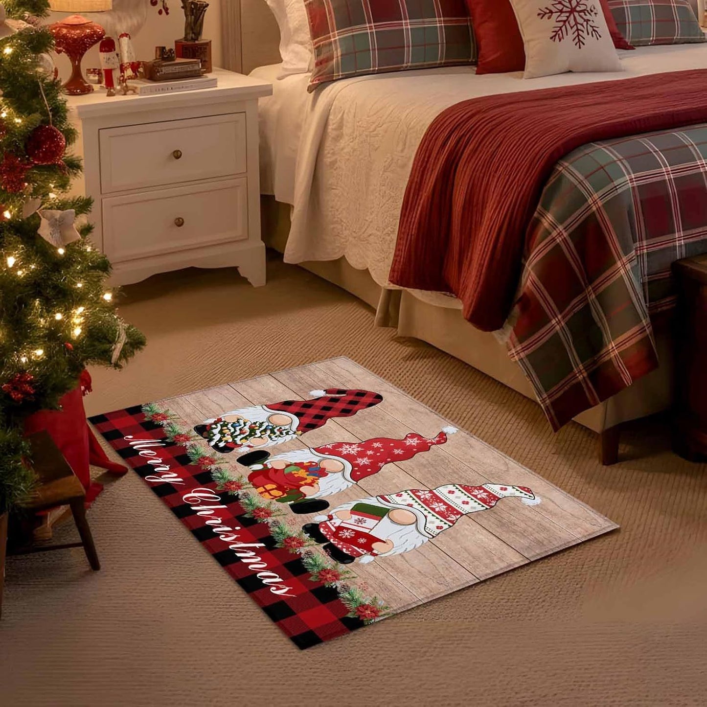 VIKAMA Christmas Gnome Doormat Winter Dwarf Front Door Mat Non-Slip Washable Entryway Rug Holiday Home Decor