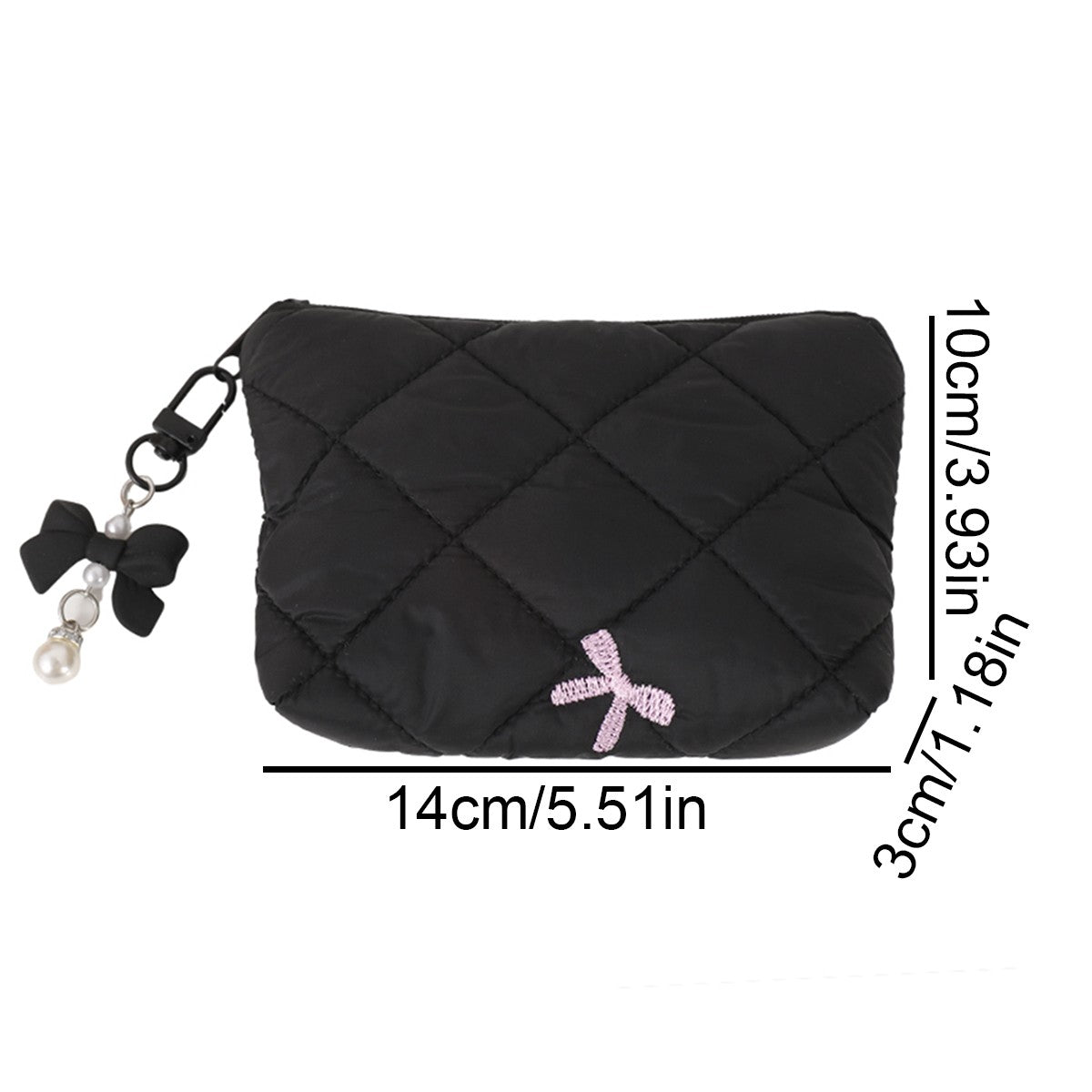 Simple bow quilted clutch, portable everyday small item pouch for lipstick, earphones, and change, soft travel makeup bag