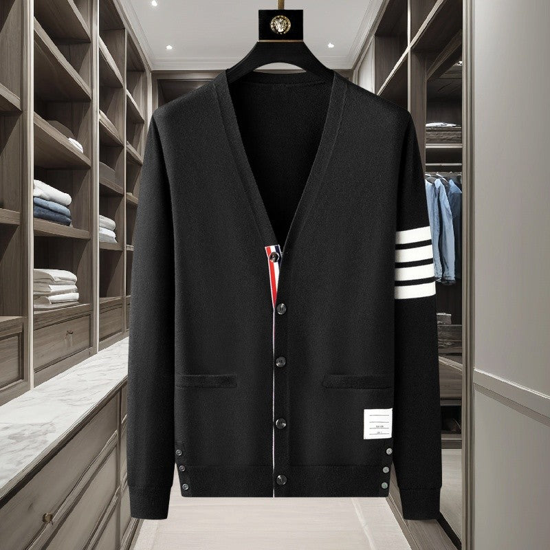 Luxury brand men's knitted sweater for autumn and winter high-end striped design Korean version boutique cardigan casual jacket