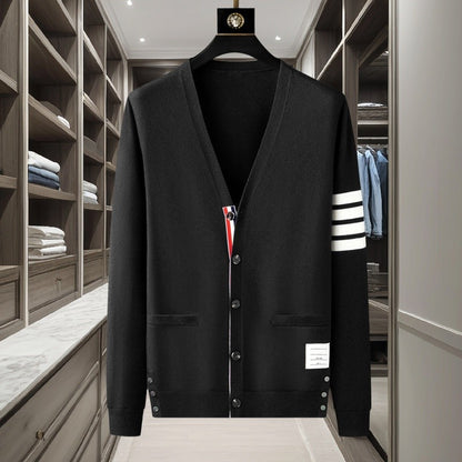 Luxury brand men's knitted sweater for autumn and winter high-end striped design Korean version boutique cardigan casual jacket