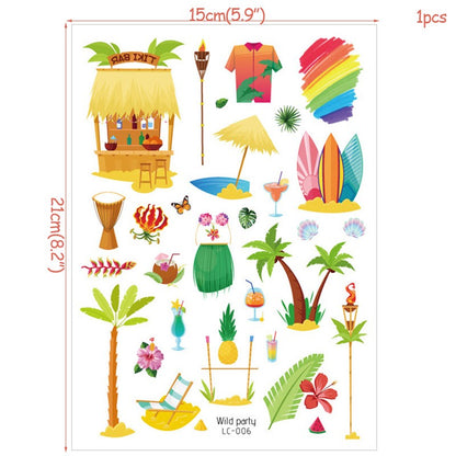 Hawaiian Beach Party Aloha Temporary Tattoo Sticker Waterproof Tropical Flamingo Party Luau Summer Beach Birthday Decorations