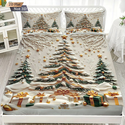 3pcs Christmas tree print coreless bed sheet set with various sizes of bed covers, bedroom bedding decorations, machine washable