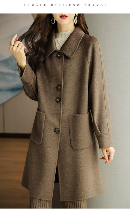 Plus Size Women's Thickened Woolen Coat Hot Sale Of The Season Autumn Winter New Style Small Size Korean Version Slimming Med...