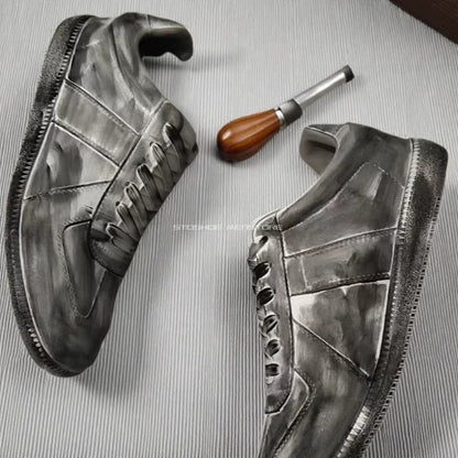 Men's Shoes Casual Sneakers New Fashion Coating Graffiti Low-Top Casual Single Shoes Large Size Patent Leather Sports Shoes