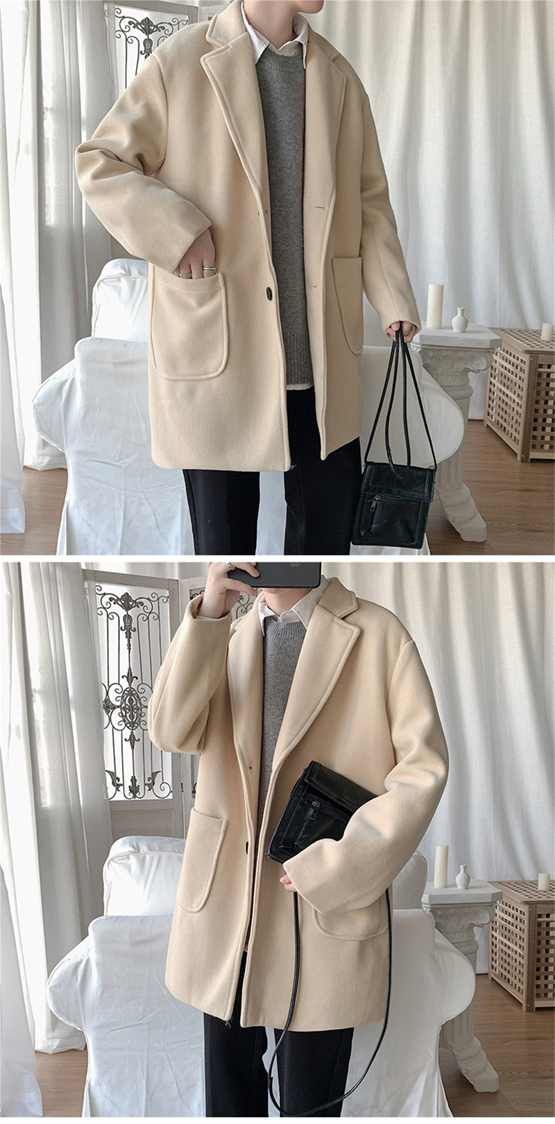 VERSMA Japanese Trendy Causal Vintage Winter Thick Wool Trench Coat Men Autumn Oversized Long Sleeve Male Overcoat Plus Size 5XL