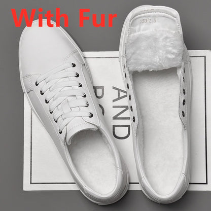 New Sneakers Men Shoes Genuine Leather Mens Casual Shoes Flat Male Footwear Fashion Black White Shoes Tenis Masculino Skateboard