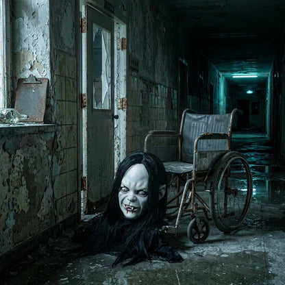 Scary Sadako Ghost Full Head Latex Mask Long Straight Black Hair Pale White Face Bloody Vampire Fangs Creepy Horror Female Spirit Mask For Halloween Carnival Cosplay Masquerade Haunted House Bar Party Prank Trick Photo Booth Costume Decoration Accessory