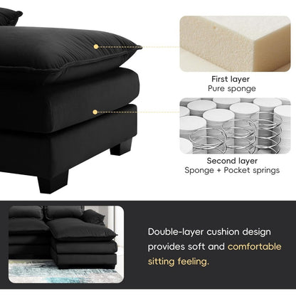 110" Modern Sectional Sofa Couch for Living Room, 6-seat Upholstered Sleeper Sofa Couch with Chaise Lounge Furniture for Living