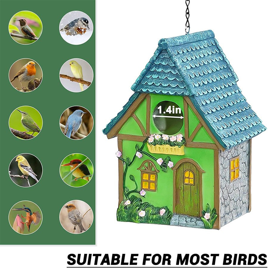 Casa de Pássaros de Resina para Jardim - Cabana Decorativa Suspensa, Presente Perfeito para Amantes de Pássaros e Pássaros Pequenos