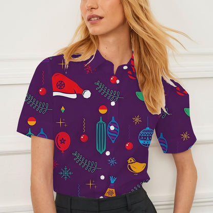 Shirt summer casual short-sleeved lapel Christmas element pattern women's tops personality fashion women's clothing