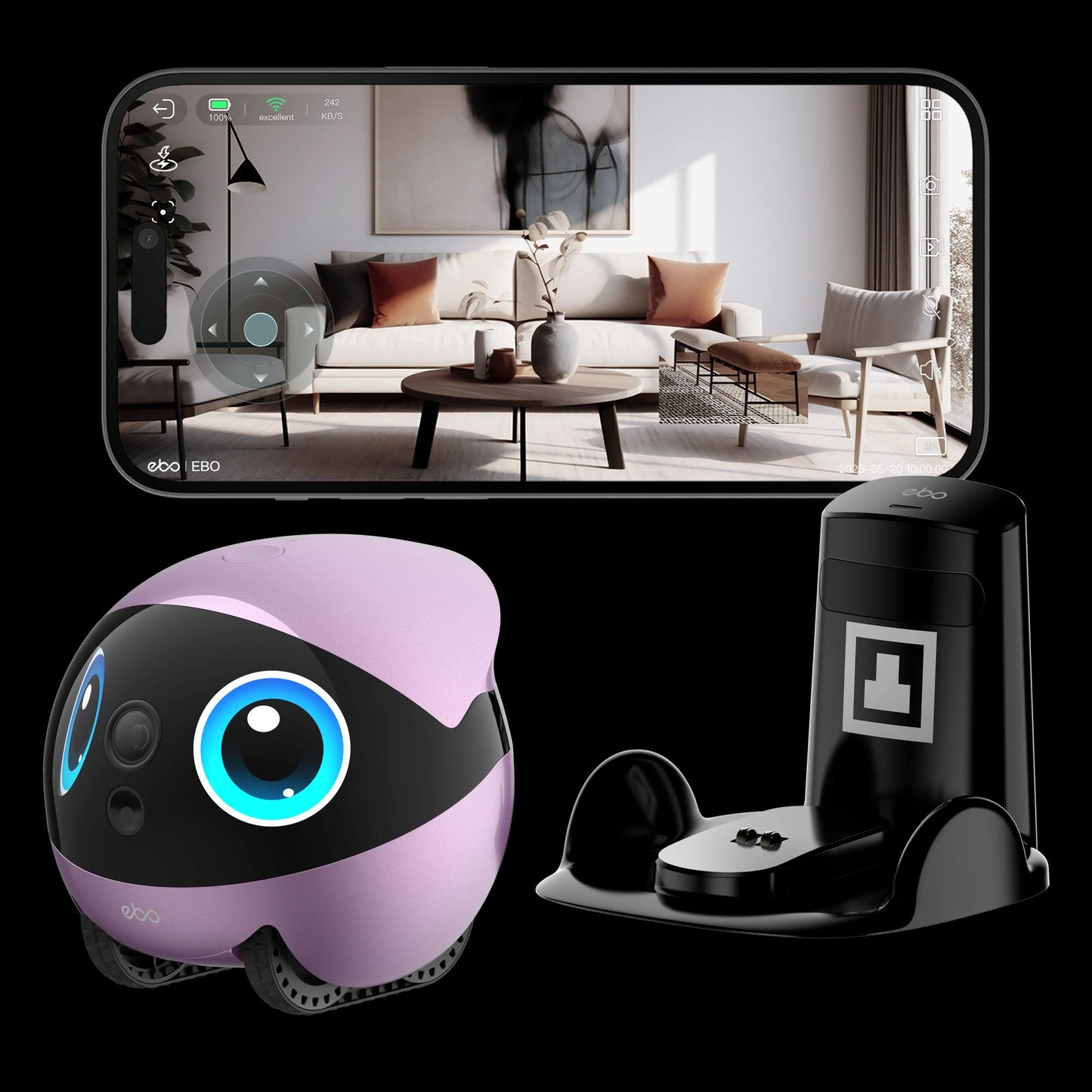 Robô Companheiro Inteligente para Animais de Estimação EBO AIR 2 PLUS, Câmera 3k, Chamada de Vídeo e Função de Patrulha com Inteligência Artificial (IA)
