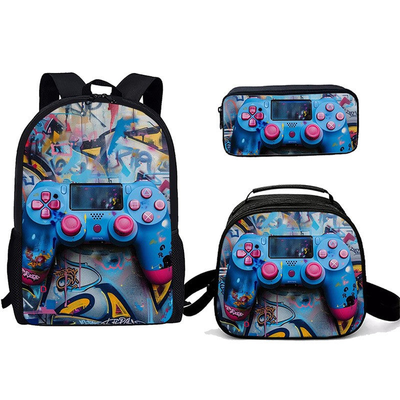 Desenho animado Popular console de jogos pad Impressão 3D 3pçs/Conjunto Mochilas Escolares de Estudante para Laptop Mochila Daypack Bolsa Transversal de Almoço Estojo de Lápis