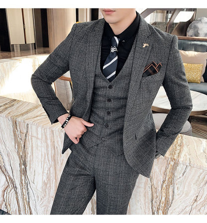 Men's High-quality Plus Size 5XL-M 3-piece Suit (suit+vest+pants) Business Fashion Plaid Suit Groom's Wedding Banquet Set