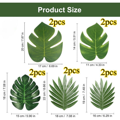 10PCS Tropical Palm Leaves Summer Monstera Artificial Silk Turtle Leaves for Home Hawaiian Luau Beach Wedding Party Decor