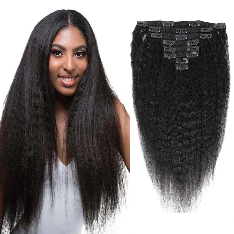 Extensões de Cabelo Humano Cacheado Liso 100% Não Processado Remy Clip-in Extensões de Cabelo com Trama Dupla de Pele Clip-in Para Mulheres Negras