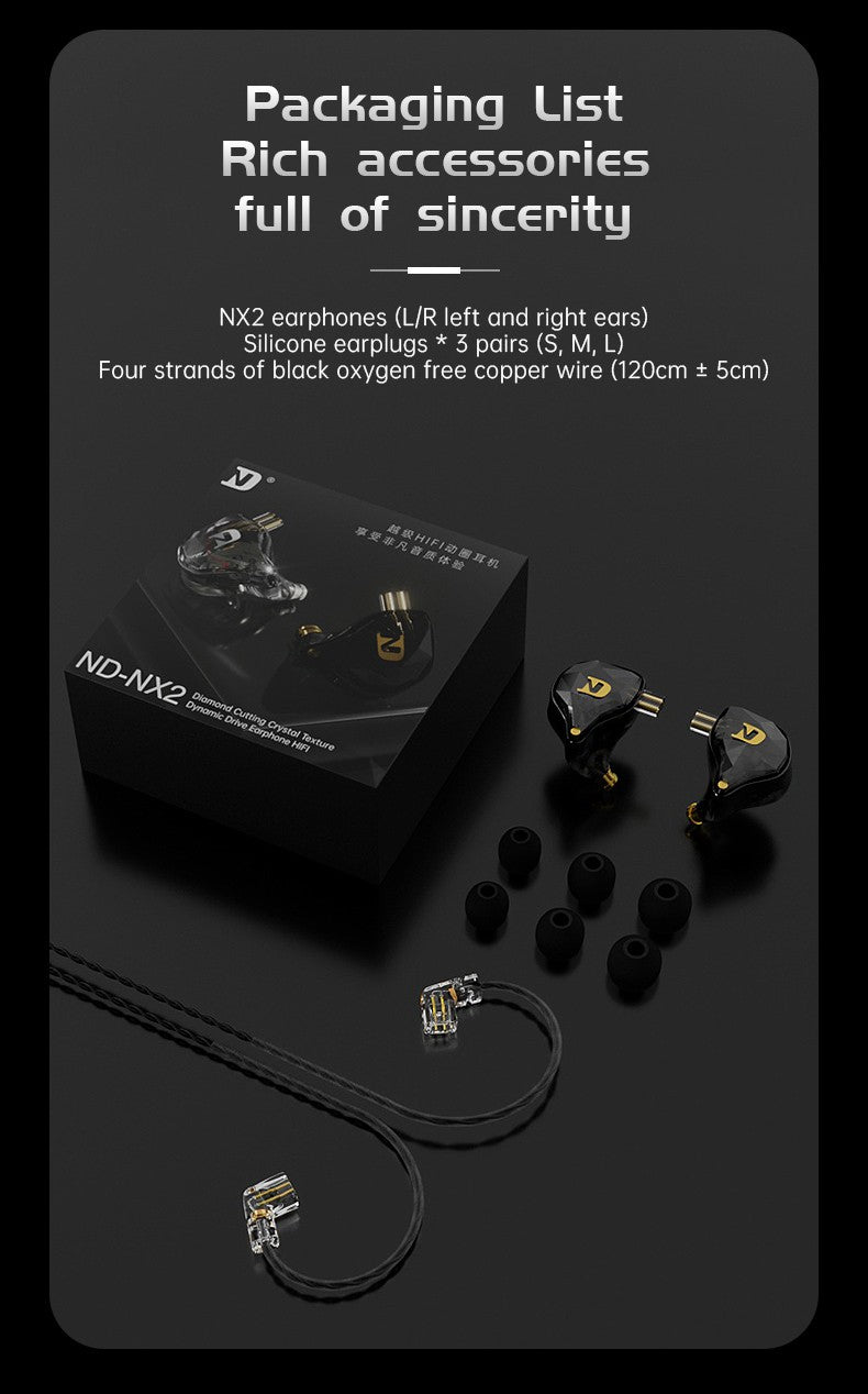 ND NX2 HIFI Earphones Dynamic Stereo Heavy Bass In Ear Monitor Earphone Game Sport Noise Cancelling Headset Detachable Cable
