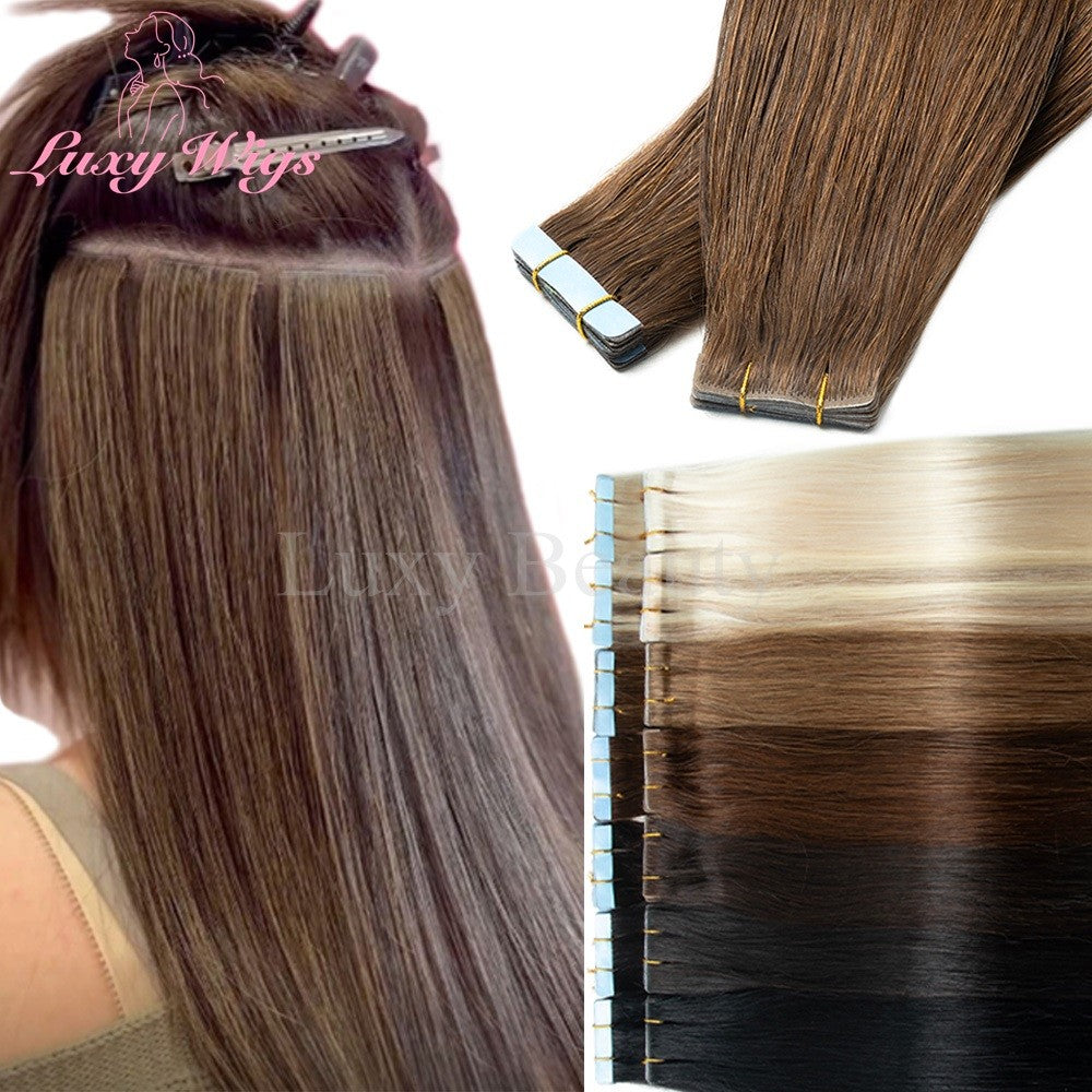 Fita Invisível de Aplique de Cabelo Humano Fita PU Injetada Dupla Face Extensões de Cabelo Preto Loiro Castanho Apliques de Fita 10 Peças