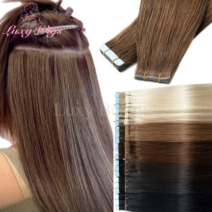 Fita Invisível de Aplique de Cabelo Humano Fita PU Injetada Dupla Face Extensões de Cabelo Preto Loiro Castanho Apliques de Fita 10 Peças