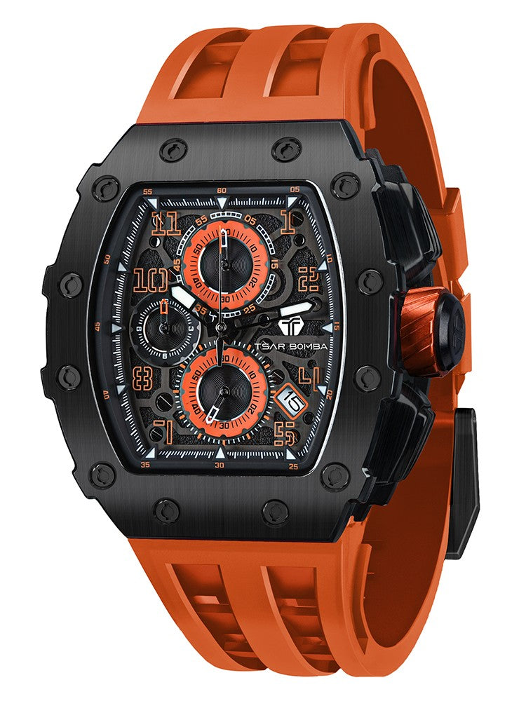 TSAR BOMBA Watch for Men Luxury Brand Tonneau Design Waterproof Clock Stainless Steel Wristwatch Fashion Rectangle Mens Watch