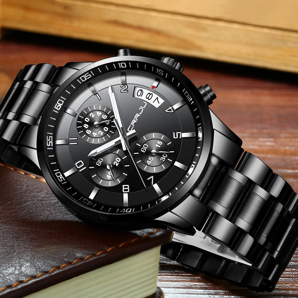 CRRJU Men Quartz Wristwatches Luxury Brand Sporty Chronograph Watches with 316 Stainless Steel Luminous Hands Male Clock Red