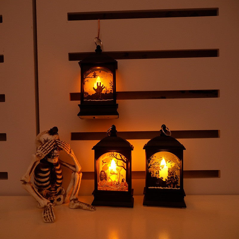 Portable Pumpkin Ghost Castle Lantern Lamp Hanging LED Jack-O-Lanterns Halloween Decoration Party Flame Haunted House Props Gift