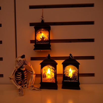 Portable Pumpkin Ghost Castle Lantern Lamp Hanging LED Jack-O-Lanterns Halloween Decoration Party Flame Haunted House Props Gift