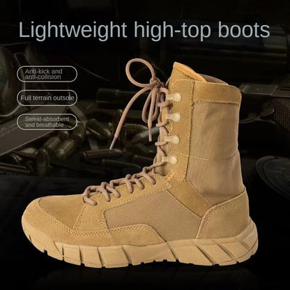 Botas Táticas Leves Masculinas de Combate, Anticolisão, de Treinamento, com Cadarço, Impermeáveis, para Caminhada ao Ar Livre, Calçado Respirável