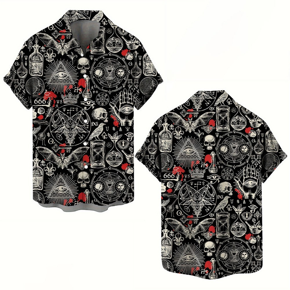 3D Skull Print Hawaiian Shirt, Street Gothic Style, Retro Fashion Flip-Top Shirt, Casual Summer Shirt, Beach Comics Shirt