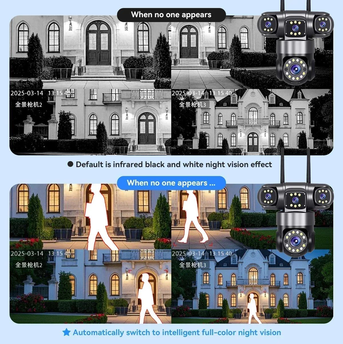 10K 20MP  WIFI IP Camera Outdoor 4 Lens 4 Screens 16X Zoom CCTV Wireless Video Surveillance Cameras 6K 12MP Security Protection