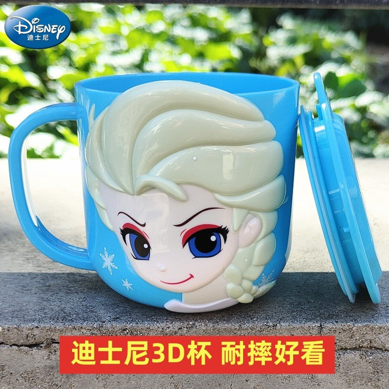 Copo infantil de desenho animado Disney Mickey Stitch com tampa Caneca de leite Frozen Elsa 3D Copo para beber em casa Copo para escovar a boca Copo de água infantil
