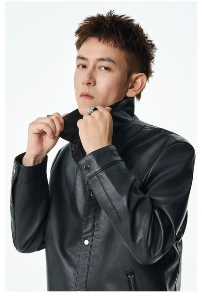 Men New Leather Jacket Men's Retro Black Classic Turn Collar Leather Jackets Trendy Cool Jacket Motorcycle Faux Leather Jacket