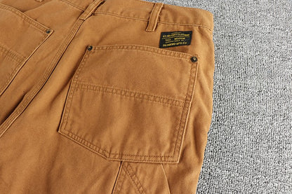 2025 Spring New American Retro Amekaji Heavyweight Woven Cargo Pants Men's Simple 100% Cotton Washed Straight Casual Trousers