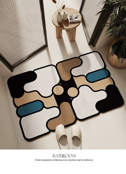 Diatomaceous Earth Bath Mat Fast Drying Absorbent Non Slip Floor Mat for Bathroom Toilet Easy Clean Home Decor Puzzle Design