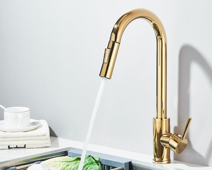 Torneira Misturadora de Cozinha Monocomando Quente e Frio com Bico Extensível e Duas Funções, Montada na Bancada