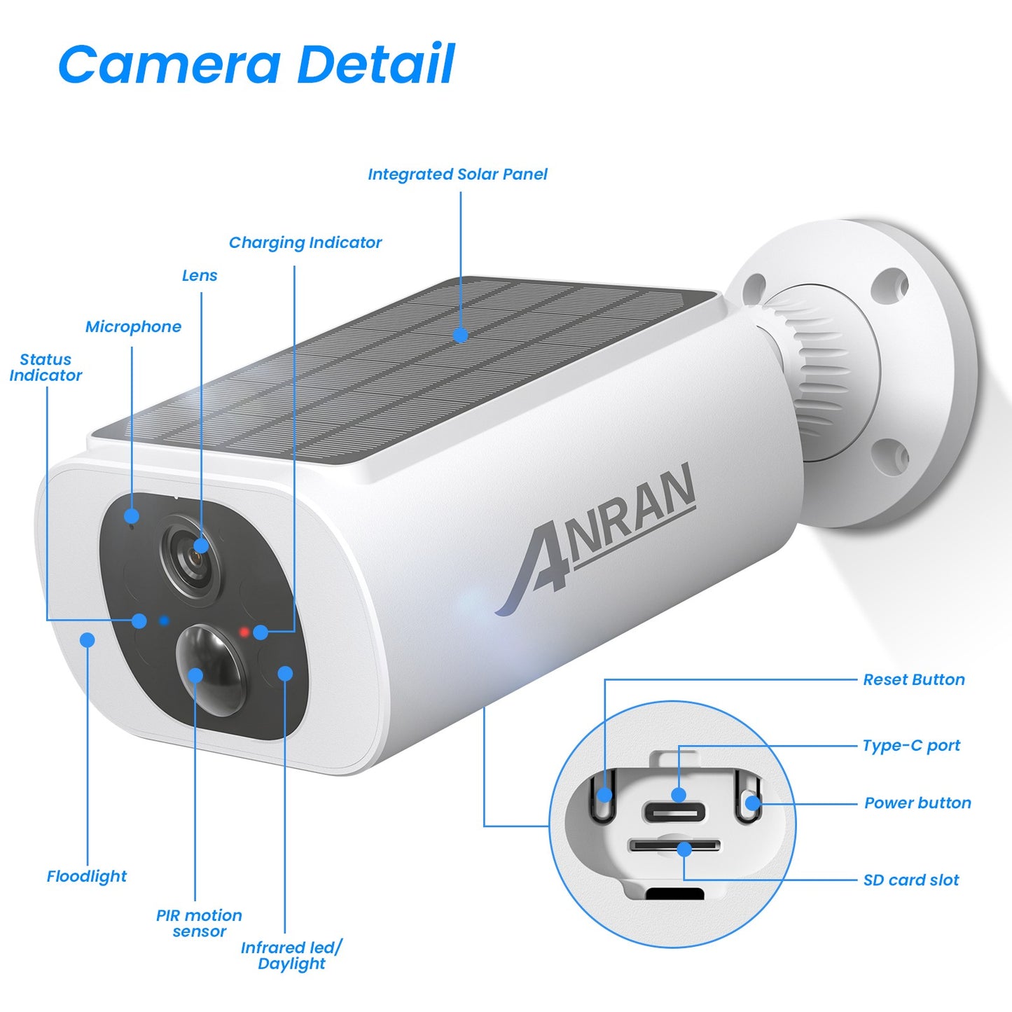 ANRAN 2/3/4 PCS Câmera WIFI Sem Fio Externa 2.4G 3MP Câmera de Segurança Solar com Bateria Holofote Visão Noturna Colorida Alarme Local