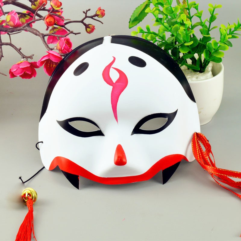 Half Face COS Ancient Style Red Makeup Awakening Headwear Face Mask Japanese Fox Halloween Mask